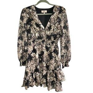 NWOT Dizzy Lizzy Tiered Ruffle Dress Black & Tan Dark Romantic Metallic Floral S